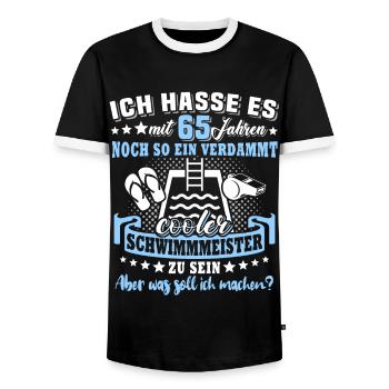 Schwimmmeister Geburtstag 65 Jahre alt - Männer Kontrast-T-Shirt - Schwarz/Weiß - Vorne - AI Model Female 172 light (172cm) & AI Model Male 178 light (178cm)