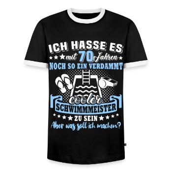 Schwimmmeister Geburtstag 70 Jahre alt - Männer Kontrast-T-Shirt - Schwarz/Weiß - Vorne - AI Model Female 172 light (172cm) & AI Model Male 178 light (178cm)