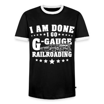 Garteneisenbahn Modellbahn Spur G - Männer Kontrast-T-Shirt - Schwarz/Weiß - Vorne - AI Model Female 172 light (172cm) & AI Model Male 178 light (178cm)