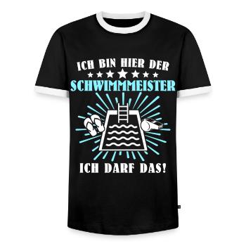 Schwimmmeister Bademeister Badmeister - Männer Kontrast-T-Shirt - Schwarz/Weiß - Vorne - AI Model Female 172 light (172cm) & AI Model Male 178 light (178cm)
