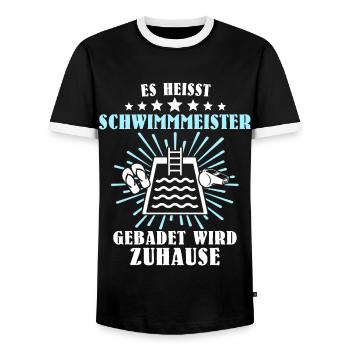 Schwimmmeister Bademeister Badmeister - Männer Kontrast-T-Shirt - Schwarz/Weiß - Vorne - AI Model Female 172 light (172cm) & AI Model Male 178 light (178cm)