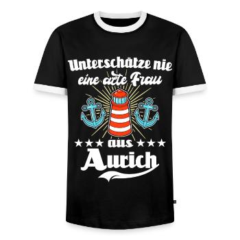 Aurich Frau Auricherin - Männer Kontrast-T-Shirt - Schwarz/Weiß - Vorne - AI Model Female 172 light (172cm) & AI Model Male 178 light (178cm)