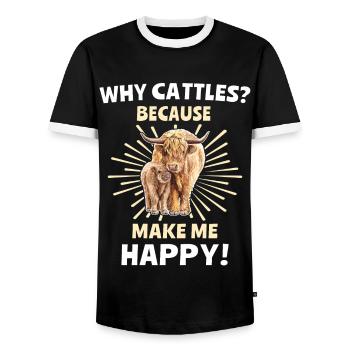 Highland cattle Happy Highland Cow - Men's Ringer Shirt - black/white - Front - AI Model Female 172 light (172cm) & AI Model Male 178 light (178cm)