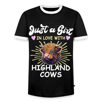 Highland Cattle Girl Highland Cow - T-shirt contrasté Homme - noir/blanc - Devant - AI Model Female 172 light (172cm) & AI Model Male 178 light (178cm)