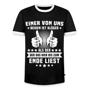 Einer von uns beiden ist Klüger Als Du - Männer Kontrast-T-Shirt - Schwarz/Weiß - Vorne - AI Model Female 172 light (172cm) & AI Model Male 178 light (178cm)