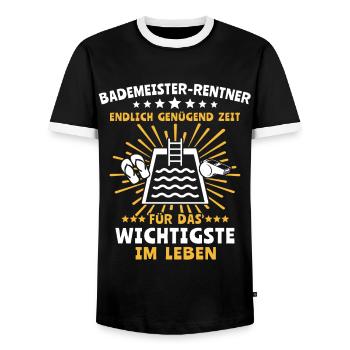Schwimmmeister - Männer Kontrast-T-Shirt - Schwarz/Weiß - Vorne - AI Model Female 172 light (172cm) & AI Model Male 178 light (178cm)