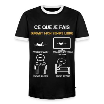 avion temps libre humour - T-shirt contrasté Homme - noir/blanc - Devant - AI Model Female 172 light (172cm) & AI Model Male 178 light (178cm)