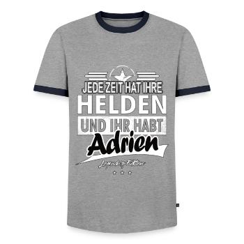 Jede Zeit hat Ihre Helden Ihr habt Adrien - Männer Kontrast-T-Shirt - Grau/Navy  - Vorne - AI Model Female 172 light (172cm) & AI Model Male 178 light (178cm)
