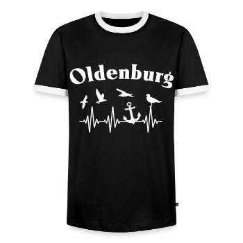 Oldenburg EKG Oldenburger - Männer Kontrast-T-Shirt - Schwarz/Weiß - Vorne - AI Model Female 172 light (172cm) & AI Model Male 178 light (178cm)