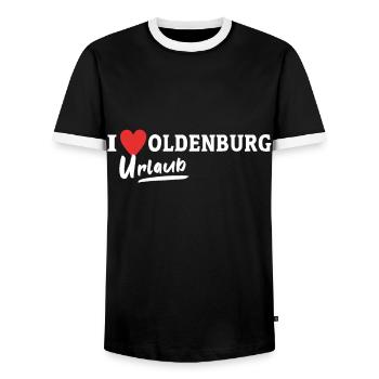Oldenburg Liebe Oldenburger - Männer Kontrast-T-Shirt - Schwarz/Weiß - Vorne - AI Model Female 172 light (172cm) & AI Model Male 178 light (178cm)