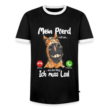 Mein Pferd ruft an... aus dem Weg, ich muss los! - Männer Kontrast-T-Shirt - Schwarz/Weiß - Vorne - AI Model Female 172 light (172cm) & AI Model Male 178 light (178cm)