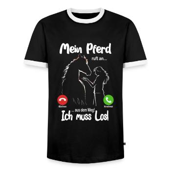 Mein Pferd ruft an... aus dem Weg, ich muss los! - Männer Kontrast-T-Shirt - Schwarz/Weiß - Vorne - AI Model Female 172 light (172cm) & AI Model Male 178 light (178cm)