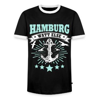 Hamburg Hamburger - Männer Kontrast-T-Shirt - Schwarz/Weiß - Vorne - AI Model Female 172 light (172cm) & AI Model Male 178 light (178cm)