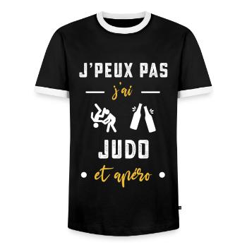 je peux pas j'ai judo apéro humour - T-shirt contrasté Homme - noir/blanc - Devant - AI Model Female 172 light (172cm) & AI Model Male 178 light (178cm)