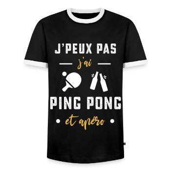 je peux pas j'ai ping pong raquette apéro humour - T-shirt contrasté Homme - noir/blanc - Devant - AI Model Female 172 light (172cm) & AI Model Male 178 light (178cm)