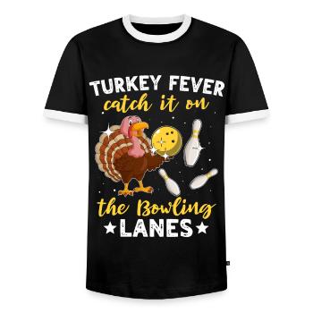 Bowlingspieler Turkey Thanksgiving - Männer Kontrast-T-Shirt - Schwarz/Weiß - Vorne - AI Model Female 172 light (172cm) & AI Model Male 178 light (178cm)