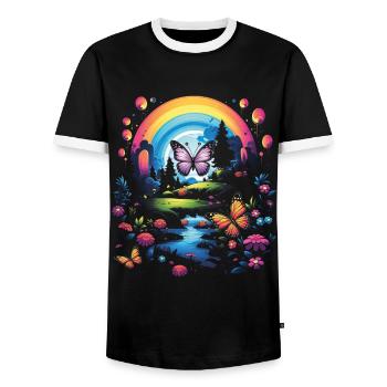 Cute Kawaii Rainbow Butterflies Dream - Men's Ringer Shirt - black/white - Front - AI Model Female 172 light (172cm) & AI Model Male 178 light (178cm)