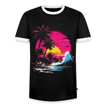 80er Vaporwave Strand Kalifornien Retro Ozean - Männer Kontrast-T-Shirt - Schwarz/Weiß - Vorne - AI Model Female 172 light (172cm) & AI Model Male 178 light (178cm)