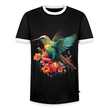 Hummingbird, Flower, Bird Lover, Animal - Men's Ringer Shirt - black/white - Front - AI Model Female 172 light (172cm) & AI Model Male 178 light (178cm)