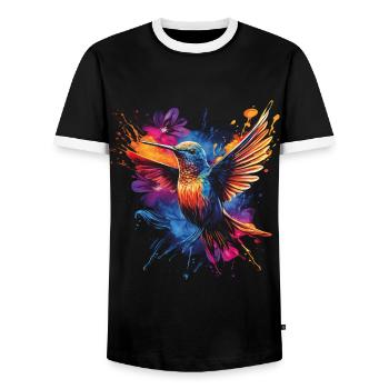 Kolibri Kunstwerk Bunt Vogelliebhaber - Männer Kontrast-T-Shirt - Schwarz/Weiß - Vorne - AI Model Female 172 light (172cm) & AI Model Male 178 light (178cm)