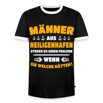 Heiligenhafen Mann Heiligenhafener Männer - Männer Kontrast-T-Shirt - Schwarz/Weiß - Vorne - AI Model Female 172 light (172cm) & AI Model Male 178 light (178cm)