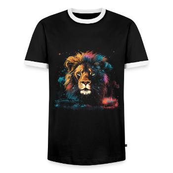 Löwe Savanne Natur Gemälde Tierreich Wildnis - Männer Kontrast-T-Shirt - Schwarz/Weiß - Vorne - AI Model Female 172 light (172cm) & AI Model Male 178 light (178cm)