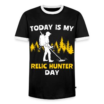 Recherche de reliques Recherche de reliques - T-shirt contrasté Homme - noir/blanc - Devant - AI Model Female 172 light (172cm) & AI Model Male 178 light (178cm)