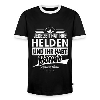 Jede Zeit hat Ihre Helden ihr habt Bernie - Männer Kontrast-T-Shirt - Schwarz/Weiß - Vorne - AI Model Female 172 light (172cm) & AI Model Male 178 light (178cm)