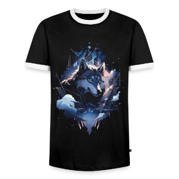 Wolf Digital Artwork Animal - Men's Ringer Shirt - black/white - Front - AI Model Female 172 light (172cm) & AI Model Male 178 light (178cm)
