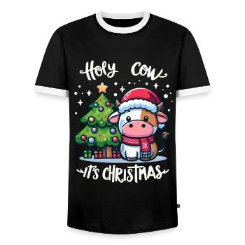 Cute cow celebrates Christmas with gifts - Men's Ringer Shirt - black/white - Front - AI Model Female 172 light (172cm) & AI Model Male 178 light (178cm)