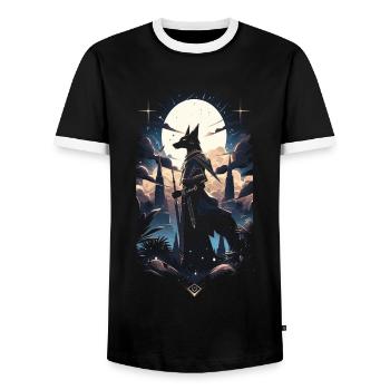 Anubis God Gaming Egyptian - Men's Ringer Shirt - black/white - Front - AI Model Female 172 light (172cm) & AI Model Male 178 light (178cm)