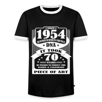 70 years, 70th birthday, 1954, it took 70 years - Men's Ringer Shirt - black/white - Front - AI Model Female 172 light (172cm) & AI Model Male 178 light (178cm)