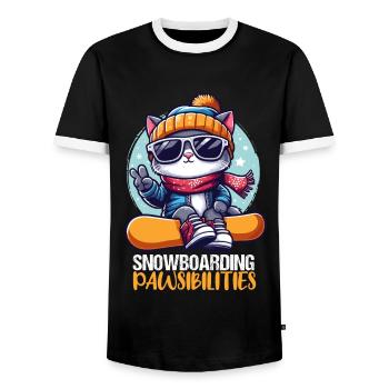 Lustige Snowboard Katze mit Sonnenbrille Apparel - Männer Kontrast-T-Shirt - Schwarz/Weiß - Vorne - AI Model Female 172 light (172cm) & AI Model Male 178 light (178cm)