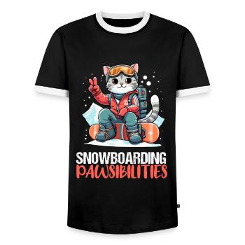 Coole Katze liebt Snowboarding Schnee Snowboarder - Männer Kontrast-T-Shirt - Schwarz/Weiß - Vorne - AI Model Female 172 light (172cm) & AI Model Male 178 light (178cm)
