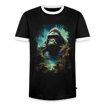Gorilla Artwork Nature Animal - Men's Ringer Shirt - black/white - Front - AI Model Female 172 light (172cm) & AI Model Male 178 light (178cm)