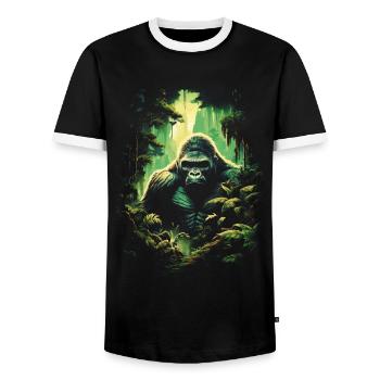 Gorilla Artwork Nature Animal - Men's Ringer Shirt - black/white - Front - AI Model Female 172 light (172cm) & AI Model Male 178 light (178cm)