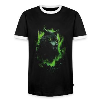 Fantasy Wolf Horror Wald - Männer Kontrast-T-Shirt - Schwarz/Weiß - Vorne - AI Model Female 172 light (172cm) & AI Model Male 178 light (178cm)
