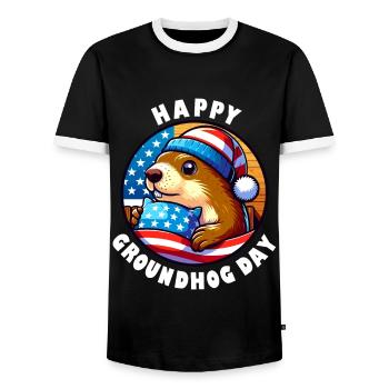 Marmotte Joyeux Jour de la marmotte Printemps Amérique - T-shirt contrasté Homme - noir/blanc - Devant - AI Model Female 172 light (172cm) & AI Model Male 178 light (178cm)