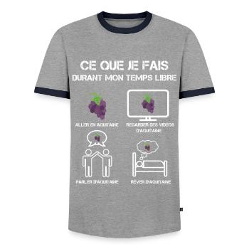 Free time Aquitaine Vineyard - Men's Ringer Shirt - grey/navy  - Front - AI Model Female 172 light (172cm) & AI Model Male 178 light (178cm)