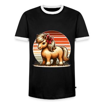 Shetland Pony Reiter - Männer Kontrast-T-Shirt - Schwarz/Weiß - Vorne - AI Model Female 172 light (172cm) & AI Model Male 178 light (178cm)