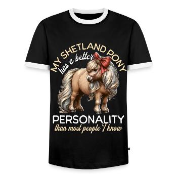Shetland Pony Reiterin - Männer Kontrast-T-Shirt - Schwarz/Weiß - Vorne - AI Model Female 172 light (172cm) & AI Model Male 178 light (178cm)
