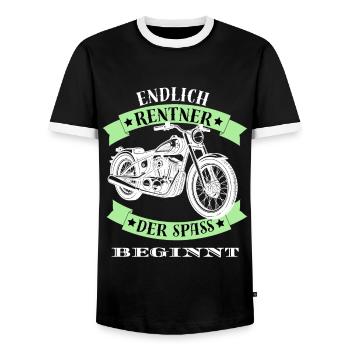 Retraite Retraité Moto Retraite Motard Fun Drôle - T-shirt contrasté Homme - noir/blanc - Devant - AI Model Female 172 light (172cm) & AI Model Male 178 light (178cm)