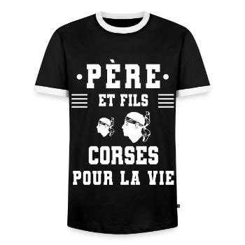 Father and son Corsican father and son Moorish head - Men's Ringer Shirt - black/white - Front - AI Model Female 172 light (172cm) & AI Model Male 178 light (178cm)