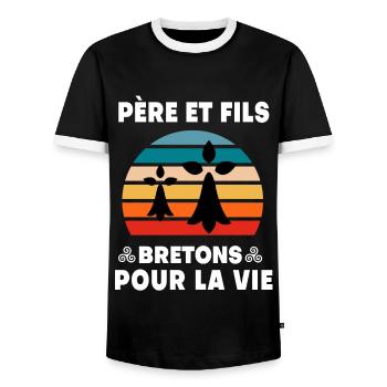 père et fils vintage bretagne papa breton - T-shirt contrasté Homme - noir/blanc - Devant - AI Model Female 172 light (172cm) & AI Model Male 178 light (178cm)