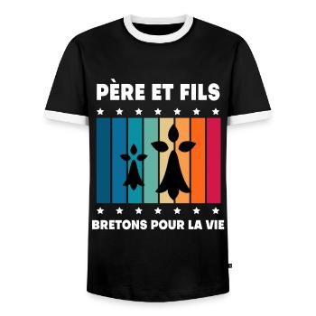 père et fils papa bretagne vintage breton - T-shirt contrasté Homme - noir/blanc - Devant - AI Model Female 172 light (172cm) & AI Model Male 178 light (178cm)