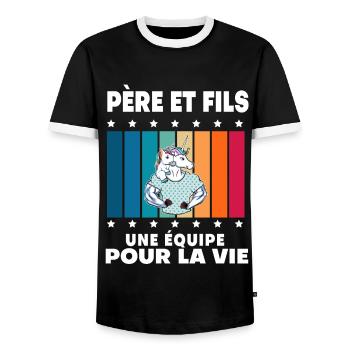 Father and Son Unicorn Man Vintage Gift Dad - Men's Ringer Shirt - black/white - Front - AI Model Female 172 light (172cm) & AI Model Male 178 light (178cm)