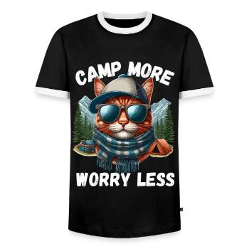 Camping Cat Mountains Campsite Camper Tent Meow - Men's Ringer Shirt - black/white - Front - AI Model Female 172 light (172cm) & AI Model Male 178 light (178cm)
