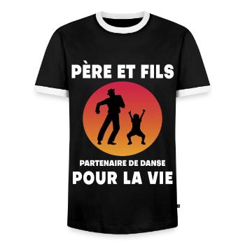 Father and Son Dance Retro Vintage Dad - Men's Ringer Shirt - black/white - Front - AI Model Female 172 light (172cm) & AI Model Male 178 light (178cm)