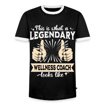Legendary Wellness Coach - Men's Ringer Shirt - black/white - Front - AI Model Female 172 light (172cm) & AI Model Male 178 light (178cm)