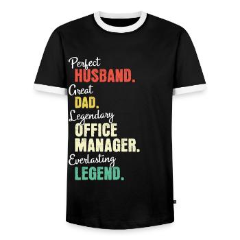 Büro Manager Papa - Männer Kontrast-T-Shirt - Schwarz/Weiß - Vorne - AI Model Female 172 light (172cm) & AI Model Male 178 light (178cm)